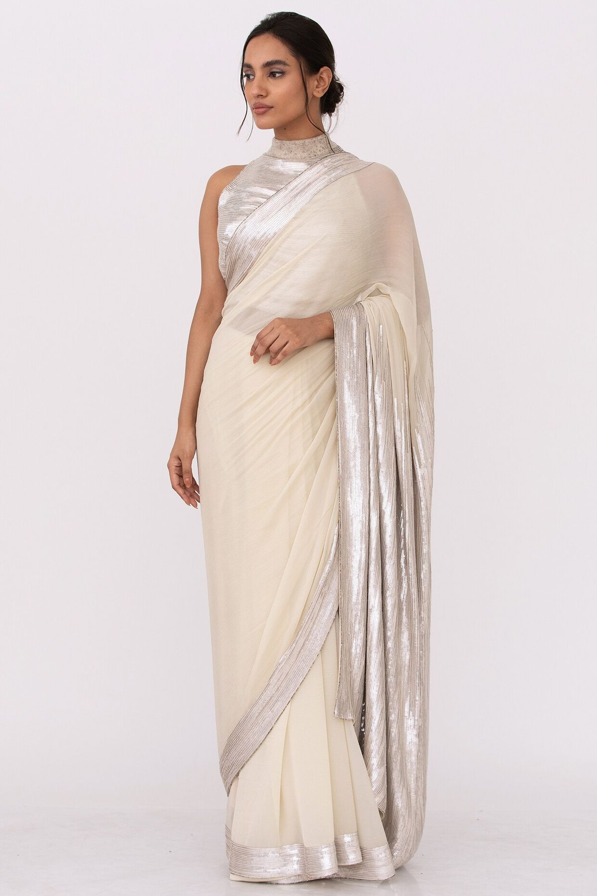 Silver Sequin Blouse for White Saree