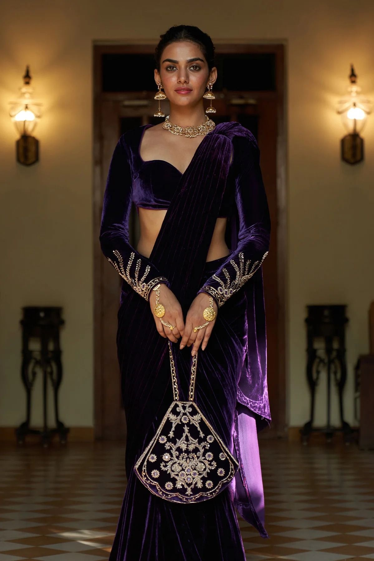 Velvet Half-and-Half Saree with Net or Georgette