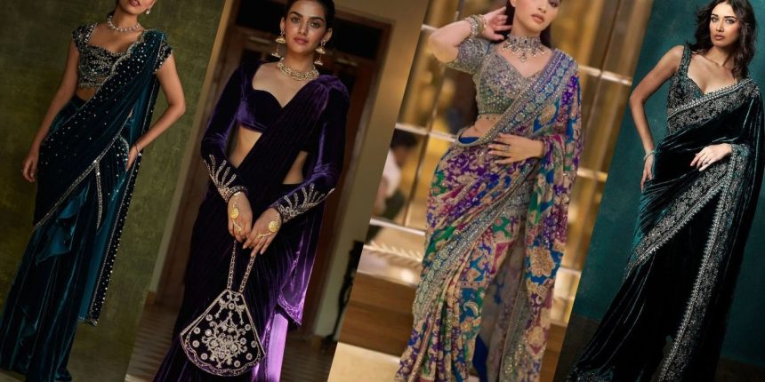 Velvet Sarees for Reception and Wedding Ceremonies