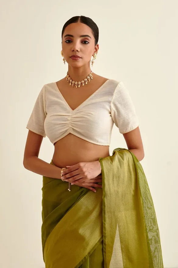 Plain Blouse with Contrast Piping