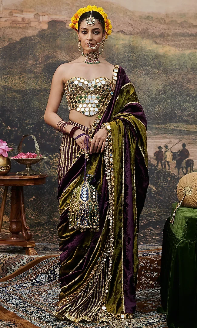 Traditional Velvet Saree with Antique Touch