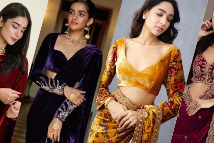 Beautiful Velvet Saree Contrast Blouse Designs to Instantly Look Royal