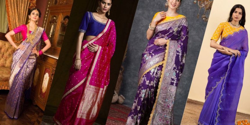 Contrast Blouse Designs to Pair With a Purple Saree This Festive Season
