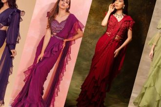 Trendy V-Neck Blouse Ideas That Look Perfect with Ruffle Sarees