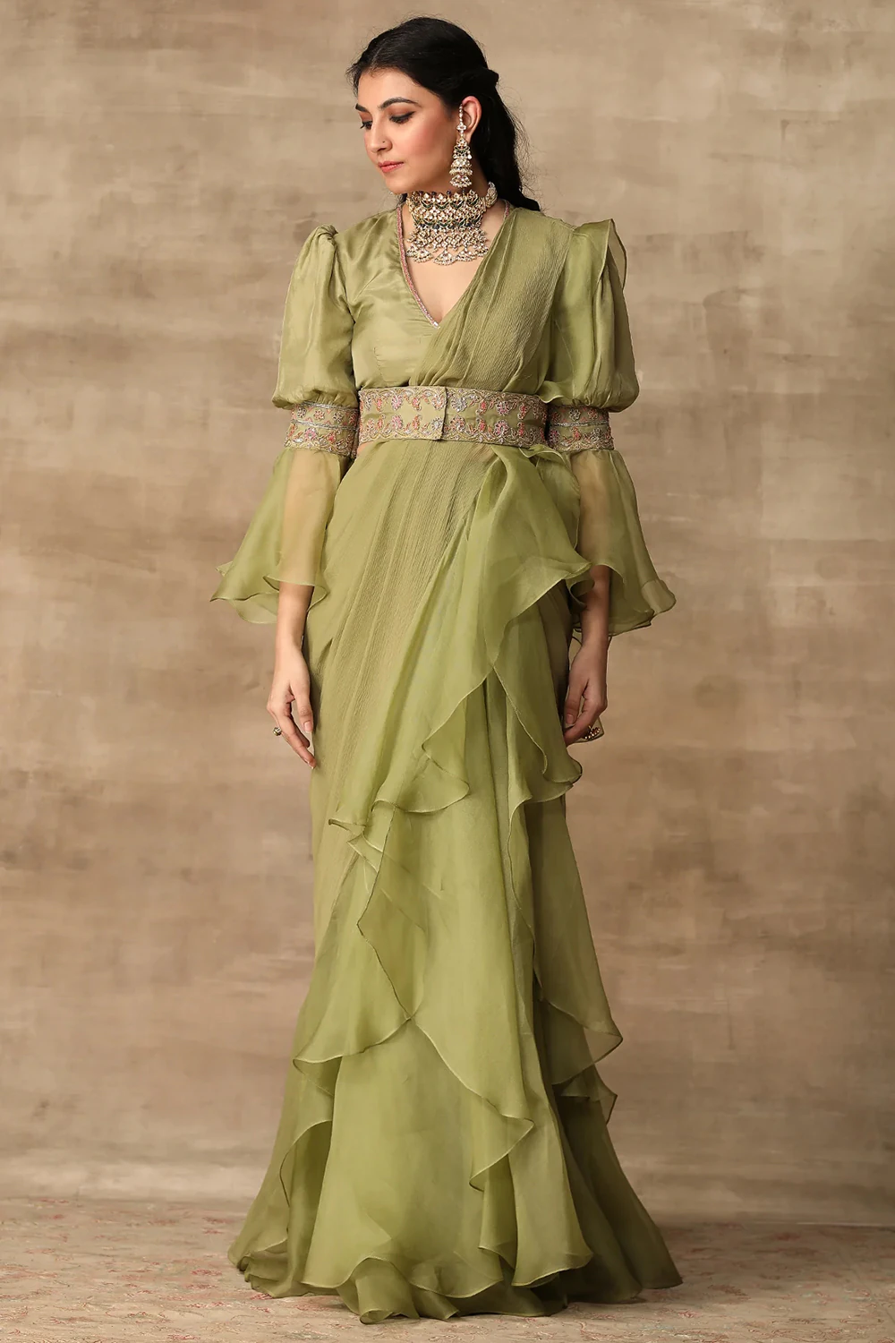 V-Neck with Puff Sleeves