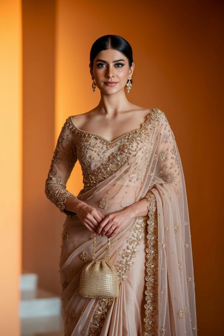 Net Sequin Blouse with Heavy Embroidery