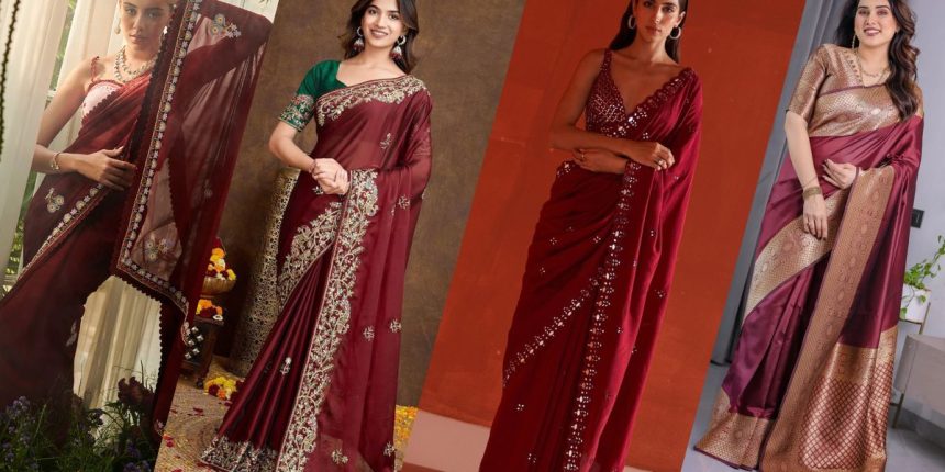 कॉन्ट्रास्ट ब्लाउज डिज़ाइन्स जो मरून साड़ी के साथ देंगे स्टाइलिश लुक