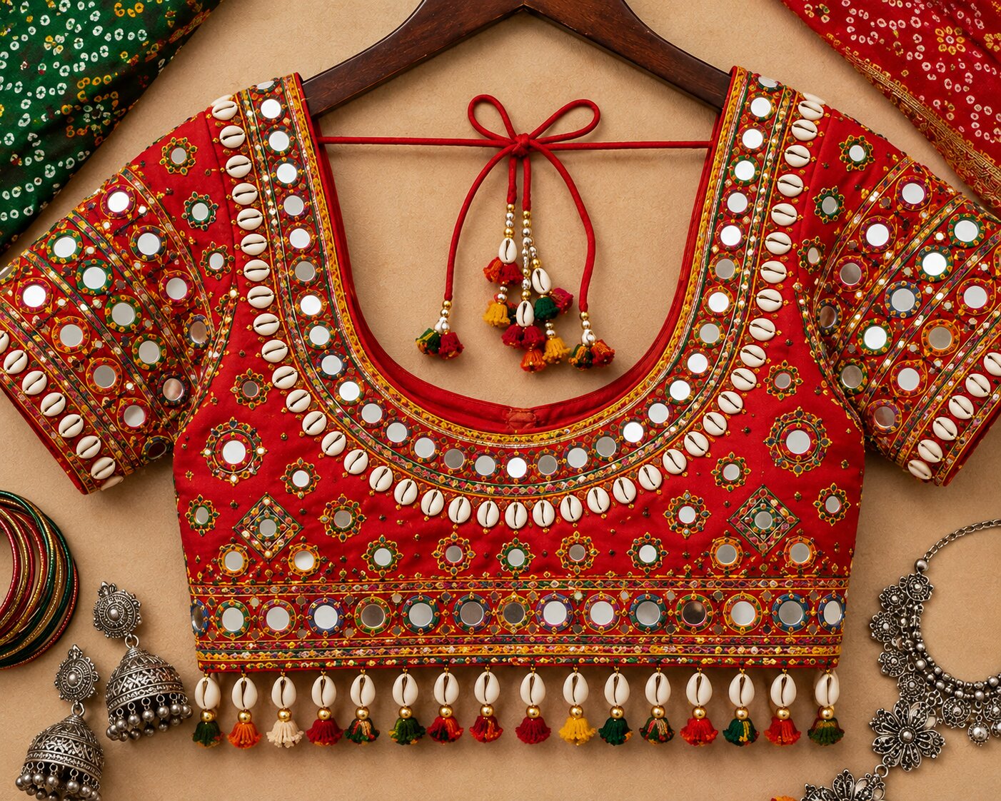 Red Kodi Work Blouse for Garba