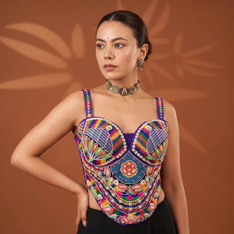 Corset Style Navratri Blouse with Beads Handwork