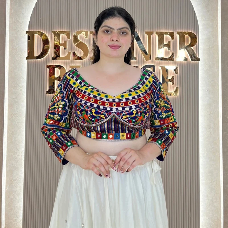 Full Sleeve Mirror & Thread Work Silk Blouse