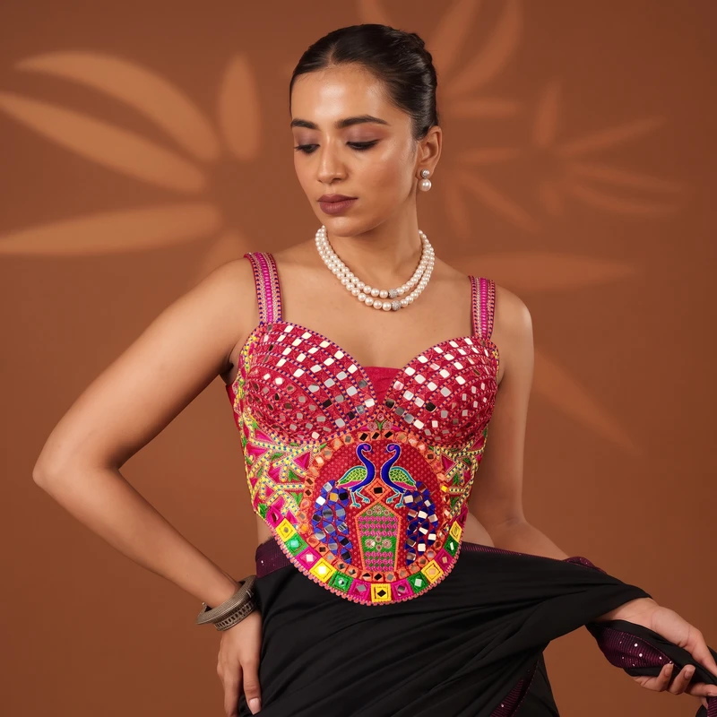 Real Mirror Work & Multicolor Thread Embroidery Blouse