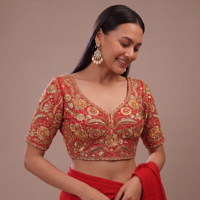 Sabyasachi Neck Embroidered Silk Blouse